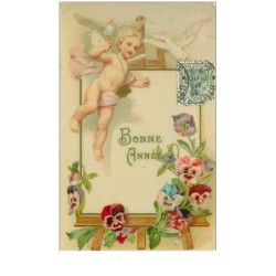 ANGES.n°23140.ANGE ET FLEURS.BONNE ANNEE