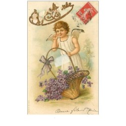ANGES.n°25933.ANGE PORTANT UN PANIER DE FLEURS