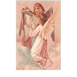 ANGES.n°31526.DEUX ANGES JOUANT DE LA HARPE.FONDS ROSE