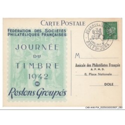 CAR-AHKP14-0839-39 - CACHET OBLITERATION - DOLE - Fédération des sociétés philatélique françaises - 1942