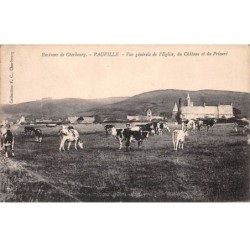 50-AM22116.Vauville.Vue générale de l'église, château et du prieuré.Agriculture