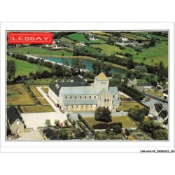CAR-AAX-P8-50-0619 - LESSAY - vue aerienne du centre du bourg - au premier plan - l'eglise et le plan d'eau