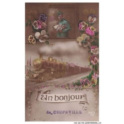 CAR-AGCP20-1100-51 - Un bonjour de COUPEVILLE - Train - Fleurs - Portrait d'un soldat avec des fleurs