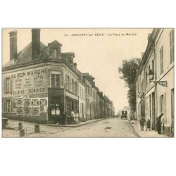 51.JONCHERY SUR VESLE.n°109.LA PLACE DU MARCHE.EPICERIE MERCERIE AU BON MARCHE