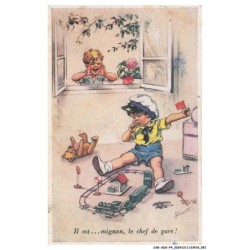 CAR-ADXP4-0166-ILLUSTRATEUR - IL EST MIGNON LE CHEF DE GARE - BOURET