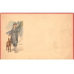 Illustrateur - n°76483 - Terzi - Femme se promenant avec un chien