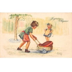 Illustrateur - n°75185 - Joyeuses Pâques - Jeune fille poussant un landau