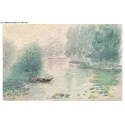 CAR-AEAP14-0901-ILLSUTRATEUR - Lac et pirogue - Peinte a la main