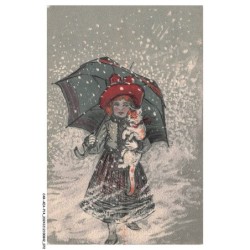 CAR-AEAP14-0916-ILLSUTRATEUR - Fillette et son chat sous la neige - GAUFRE