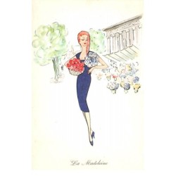 Illustrateur - n°70117 - La Madeleine - Jeune femme rousse en robe bleue