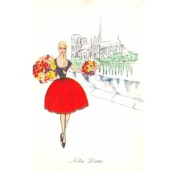 Illustrateur - n°70118 - Notre-Dame - Jeune femme blonde avec une jupe rouge et portant des bouquets