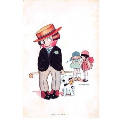 Illustrateur - n°70206 - Qu'il est beau - Fillettes regardant un garçon et un chien