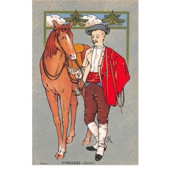 Illustrateur - n°76496 - Pyrénées (Guide) - Homme près d'un cheval
