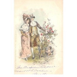 Illustrateur - n°76474 - Couple admirant un rosier