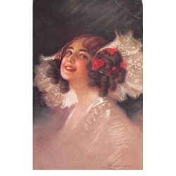 Illustrateur - n°75189 - Jeune fille riant - Carte pliée vendue en l'état