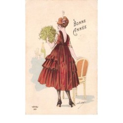 ILLUSTRATEUR. n°55555.ahk.bonne année.femme.robe.restaurant