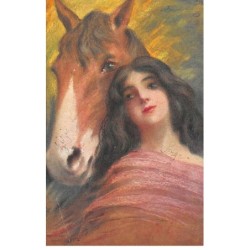 Illustrateur - n°80140 - Portrait d'une jeune femme près d'un cheval