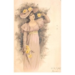 Illustrateur - n°76473 - Jeune femme cueillant des fleurs