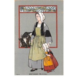 Illustrateur - n°76498 - Bretagne - Fillette dans les jupes de sa mère