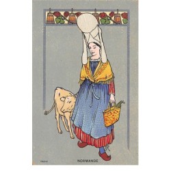 Illustrateur - n°76501 - Normande - Petit veau suivant une jeune femme