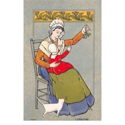 Illustrateur - n°76494 - Lorraine - Jeune femme avec une fillette sur les genoux