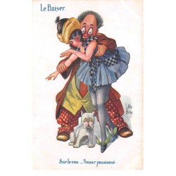 Illustrateur - n°73449 - Little Pitche série n°114-600, fantaisies trichromes - Le Baiser - Sur le cou, Amour passionné