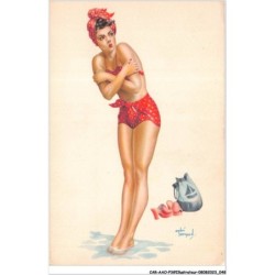 CAR-AAOP3-0209 - ILLUSTRATEUR - UNE FEMME , MAILLOT DE BAIN ROUGE
