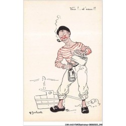 CAR-AAOP3-0205 - ILLUSTRATEUR - UN HOMME, UNE BOUTEILLE, UNE CARAFE,UNE PIPE - BOUISSET
