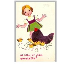 ILLUSTRATEURS.MIRABELLE.H E BIEN, ET, MON OMELETTE! enfant et poussins