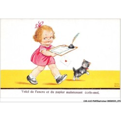 CAR-AAOP6-0500 - ILLUSTRATEUR - UNE FILLE ,UN CHAT, UNE LETTRE