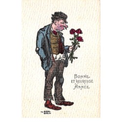 Illustrateur - n°66898 - Bonne et Heureuse Année - Clochard avec des roses