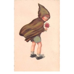Illustrateur - n°66814 - Enfant avec un bouquet de fleur, et une cape - n°7505