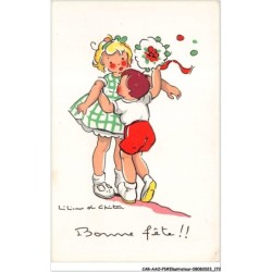 CAR-AAOP1-0088 - ILLUSTRATEUR - UN JEUNE GARCON  , UNE JEUNE FILLE & BOUQUET DE FLEURS