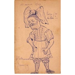 Illustrateur - n°88548 - Portrait d'un Militaire portant une coiffe alsacienne - Carte peinte à la main