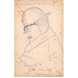 Illustrateur - n°88564 - Physionomies - Portrait d'un Militaire - Pessimiste - Carte peinte à la main