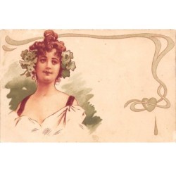 Illustrateur - n°63206 - Genre Mucha - Jeune femme avec des fleurs dans les cheveux