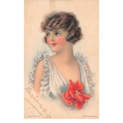 Illustrateur - n°63143 - Fidier Person - Jeune fille avec un coquelicot au niveau de son décolté