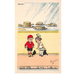 Illustrateur - n°63997 - Simonne - Fauché - Garçon regardant ses poches videzs devant une pâtiserie