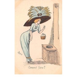 Illustrateur - n°63154 - Bened genre Kirchner - Comment faire ? - Jeune femme devant des toilettes