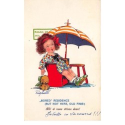 Illustrateur - n°63249 - Dolly Série - Ah ! Si nous étion deux ! - Fillette assise sous un parasol