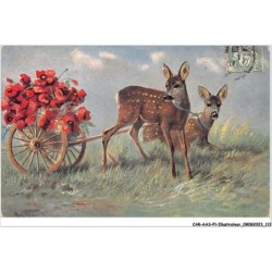 CAR-AASP1-0058 - ILLUSTRATEUR - Animaux tirant un chariot à fleurs