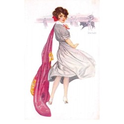 Illustrateur - n°63258 - Chantecler n°861 - Jeune femme avec un taureau au fond