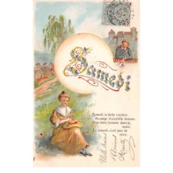 Illustrateur - n°63243 - Samedi, la tâche s'achève ... le samedi, c'est jour de rêve - Carte gaufrée