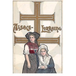 Illustrateur - n°64582 - Alasce-Lorraine - Deux jeunes femmes sous la croix de Lorraine