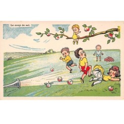 Illustrateur - n°63990 - Simonne - Le Coup de sel - Enfants se protégeant de jets de pommes