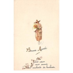 Illustrateur - n°66902 - C.E.I.C n°195 - Bonne Année - Jeune femme apportant des fleurs