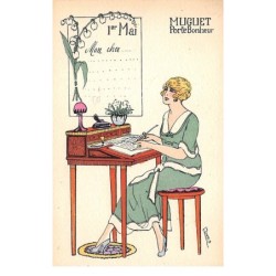 Illustrateur - n°63293 - Pero Série n°29 - Muguet Porte-Bonheur - Jeune femme à un bureau écrivant