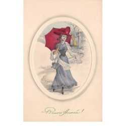 Illustrateur - n°63278 - Série 513 1-4 - Jeune femme avec un parapluie - Carte Gaufrée