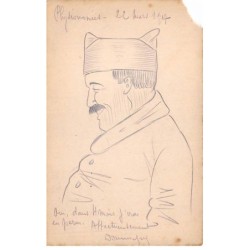 Illustrateur - n°88562 - Physionomies - Portrait d'un Militaire - Carte peinte à la main, vendue en l'état