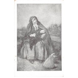 Illustrateur - n°88577 - Vieille femme pleurant avec un bébé sur les genoux - Journée Française du Secours National